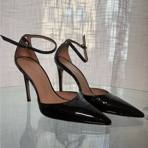 Stuart Weitzman Glossy Black Ankle Strap Heels
